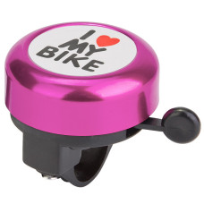 Звонок 45AE-10 "I love my bike" алюминий/пластик,  чёрно-розовый