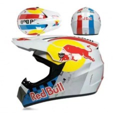 Шлем кроссовый мотард RedBull XL,  c визором,  перчатки,  белый "BEEZMOTO"